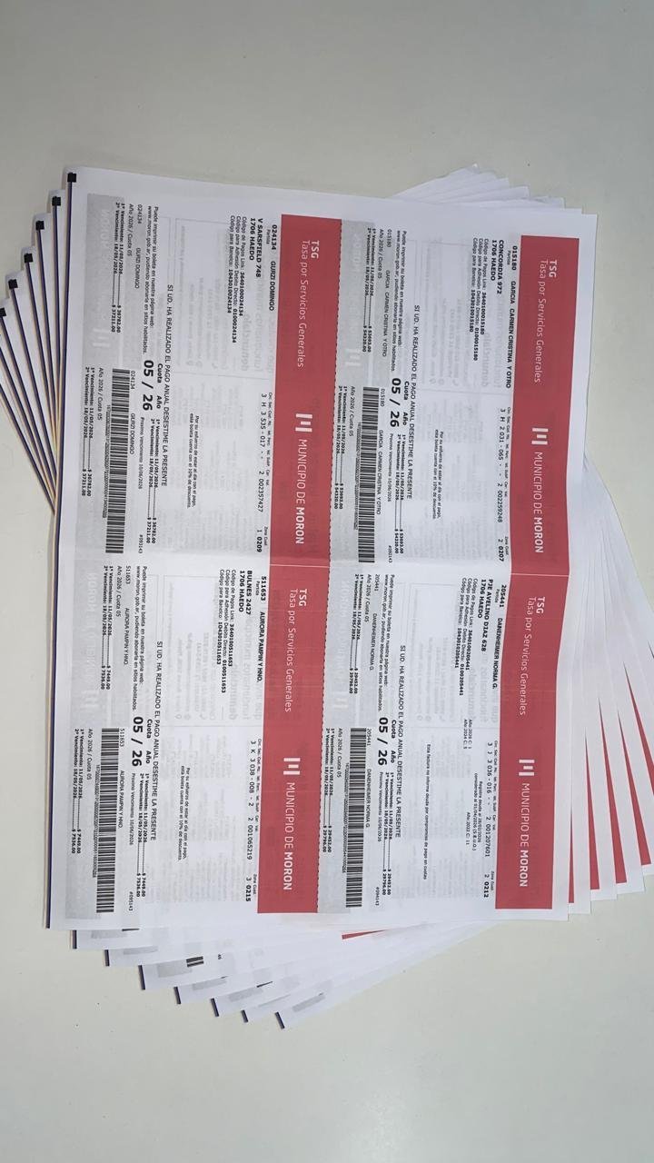 Boletas de Tasa por Servicios Generales del Municipio de Morón